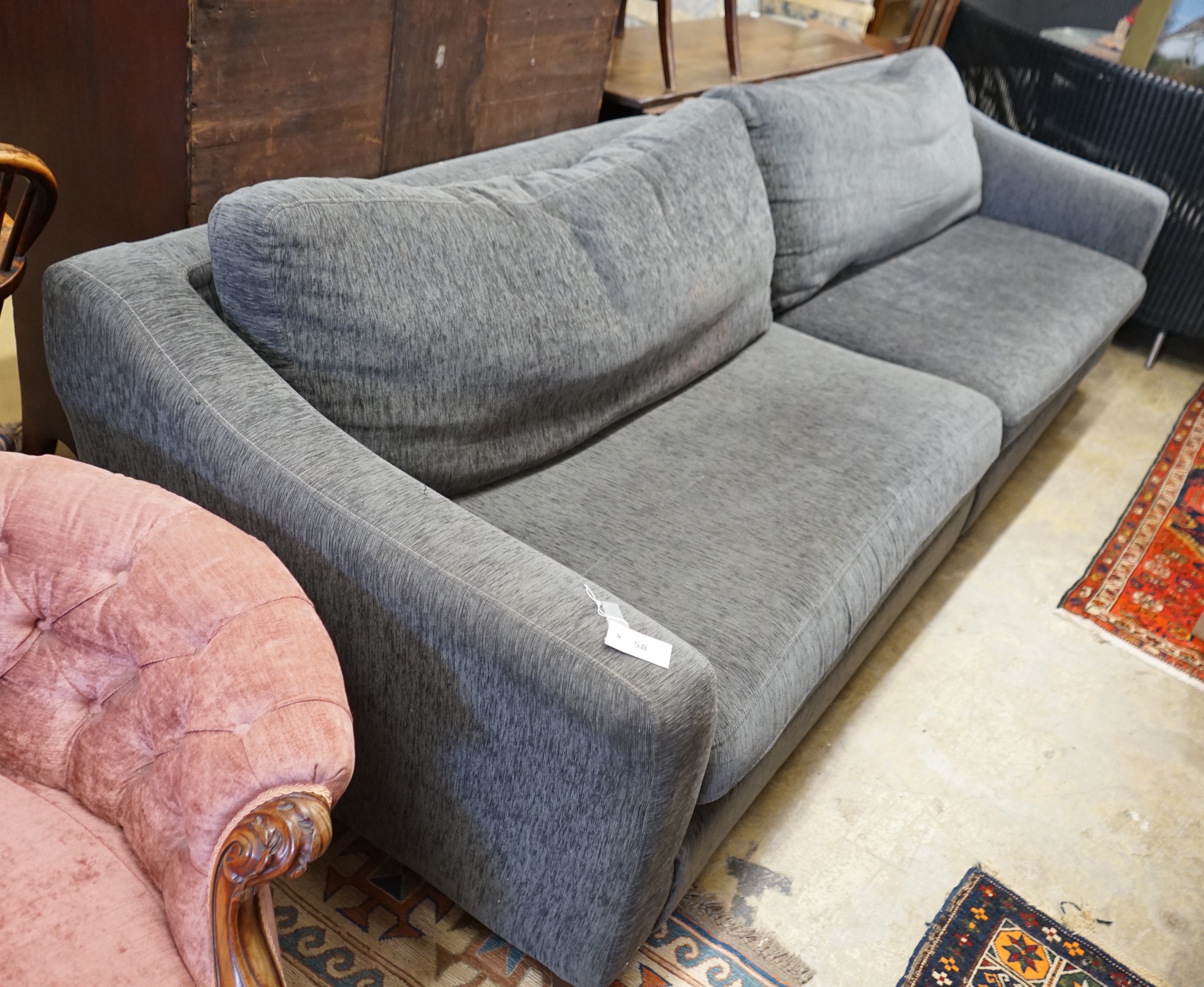 A large Italian contemporary Divani sectional grey fabric upholstered sofa, length 288cm, depth 92cm, height 74cm